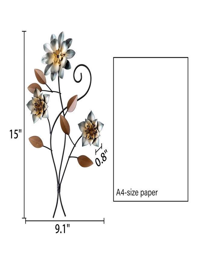 Sintosin Vintage Small Metal Flowers Wall Decor for Living Room 9 X 15 Inches, Hanging 3D Antique Floral Metal Wall Art Decor for Bedroom Entryway Garden Decorations Outdoor - Image 2